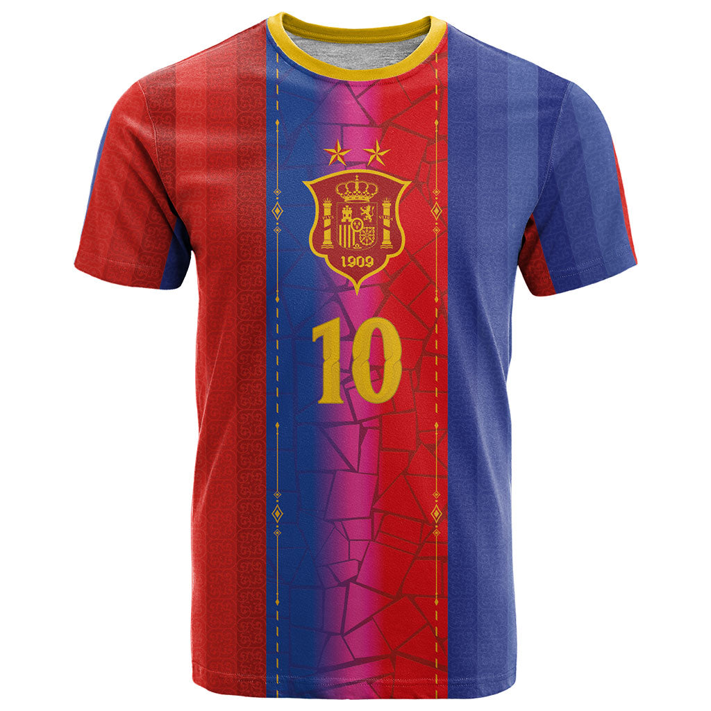Custom Spain Football T Shirt Blaugrana Mosaic-Inspired Barcelona Architecture