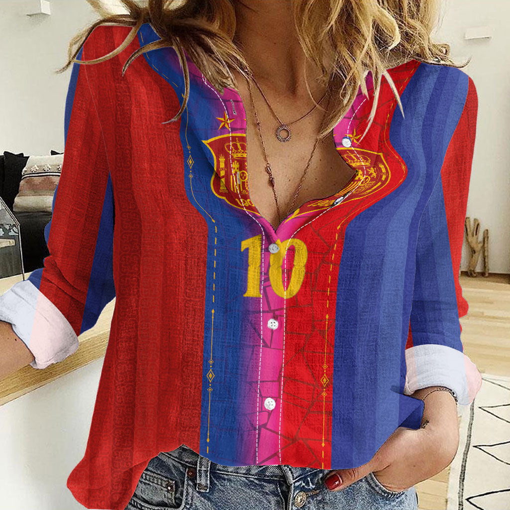 Custom Spain Football Women Casual Shirt Blaugrana Mosaic-Inspired Barcelona Architecture