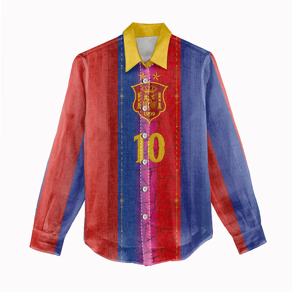 Custom Spain Football Women Casual Shirt Blaugrana Mosaic-Inspired Barcelona Architecture