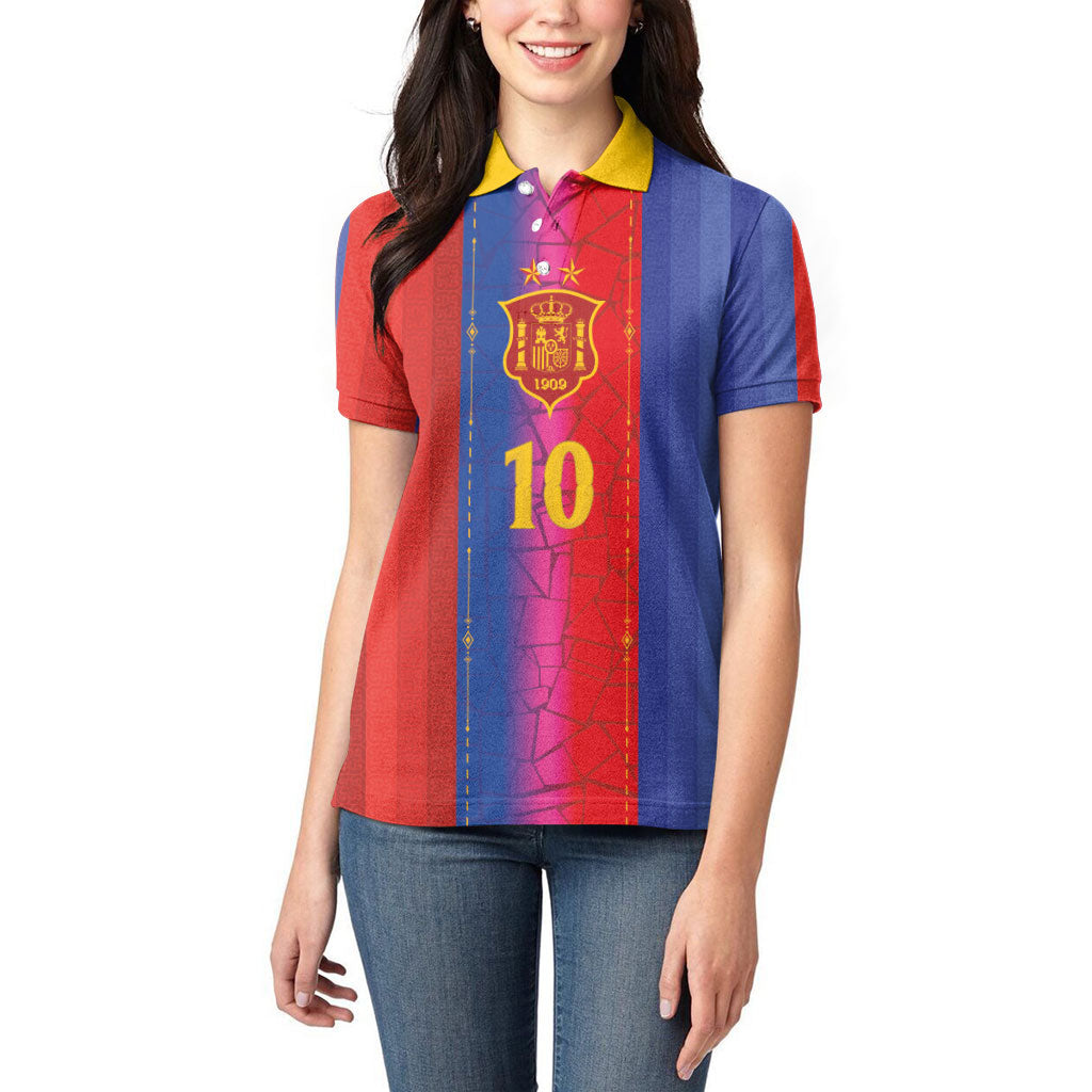 Custom Spain Football Women Polo Shirt Blaugrana Mosaic-Inspired Barcelona Architecture