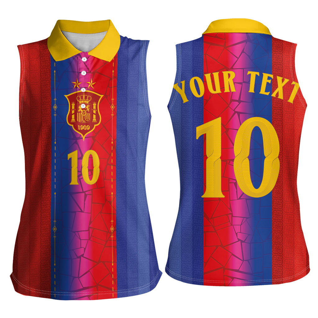 Custom Spain Football Women Sleeveless Polo Shirt Blaugrana Mosaic-Inspired Barcelona Architecture