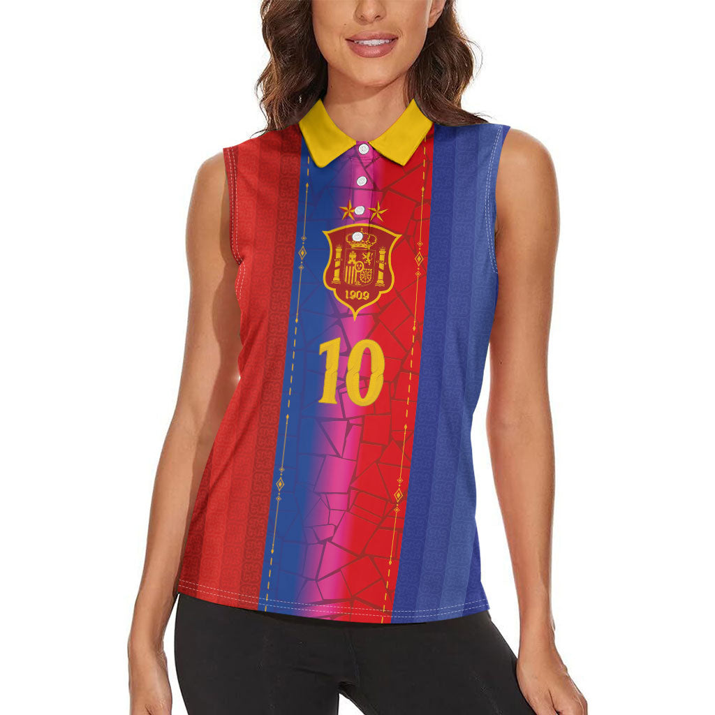Custom Spain Football Women Sleeveless Polo Shirt Blaugrana Mosaic-Inspired Barcelona Architecture