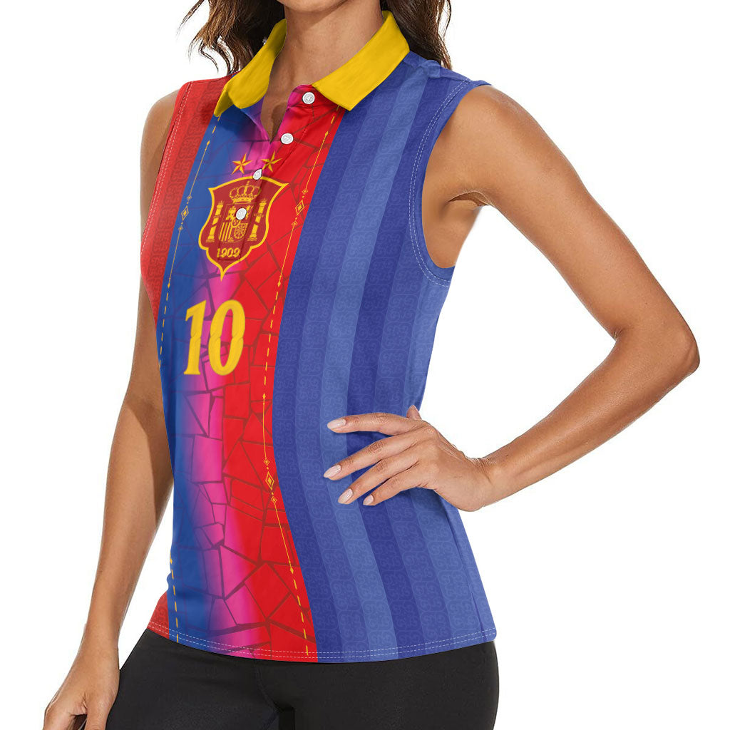 Custom Spain Football Women Sleeveless Polo Shirt Blaugrana Mosaic-Inspired Barcelona Architecture