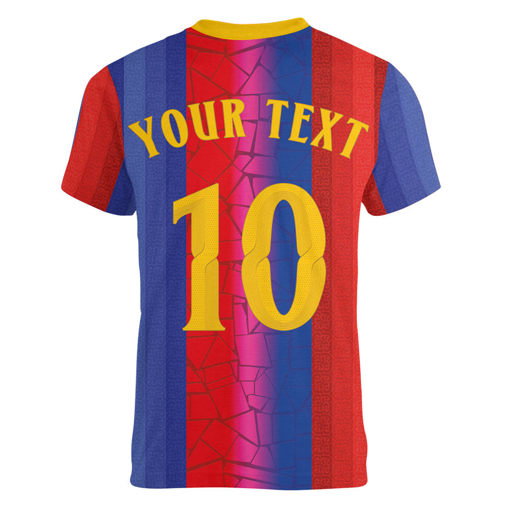 Custom Spain Football Women V-Neck T-Shirt Blaugrana Mosaic-Inspired Barcelona Architecture