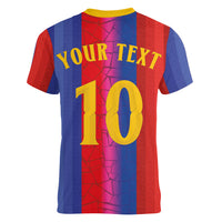 Custom Spain Football Women V-Neck T-Shirt Blaugrana Mosaic-Inspired Barcelona Architecture