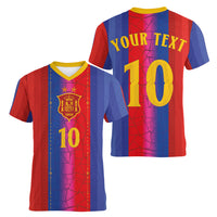 Custom Spain Football Women V-Neck T-Shirt Blaugrana Mosaic-Inspired Barcelona Architecture