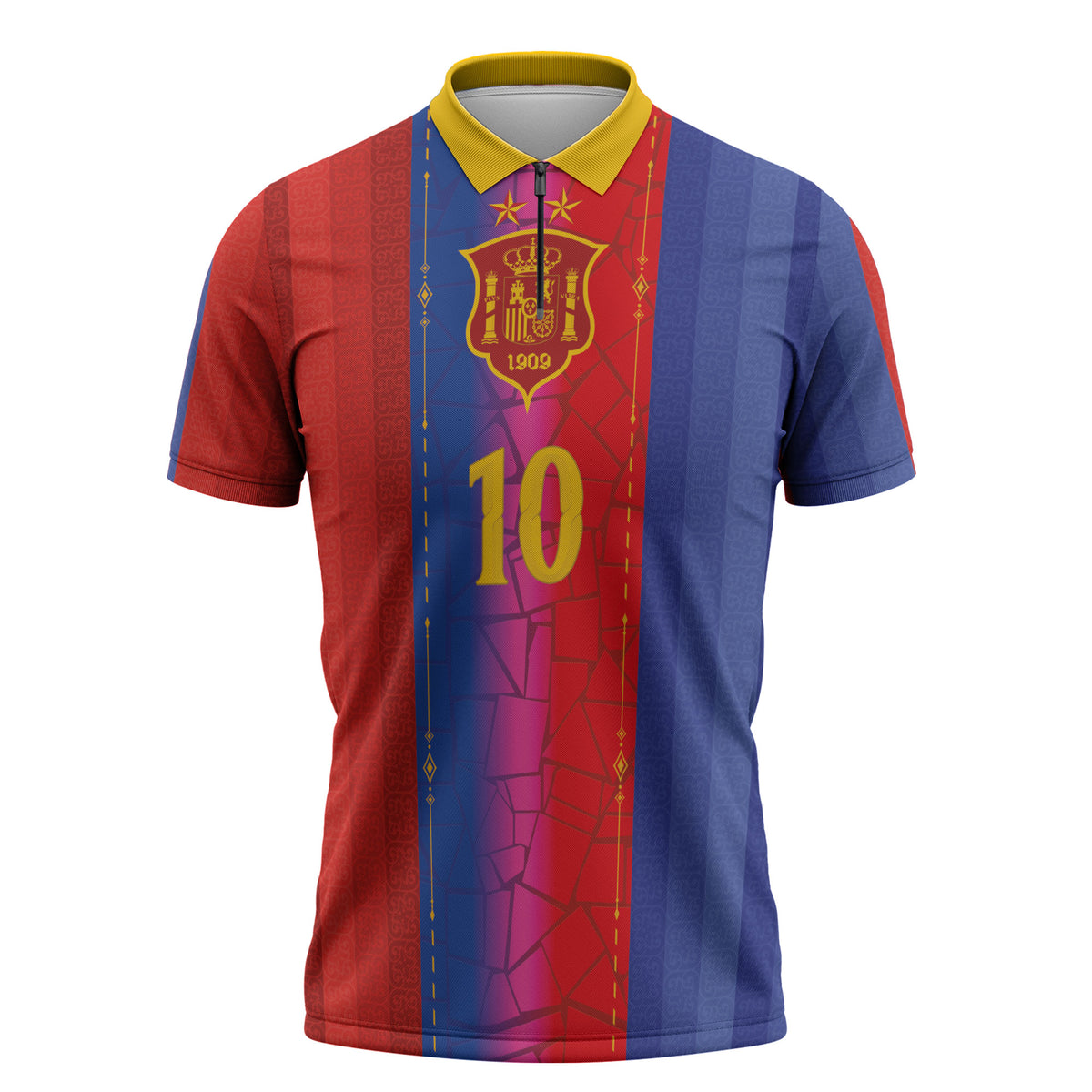 Custom Spain Football Zipper Polo Shirt Blaugrana Mosaic-Inspired Barcelona Architecture