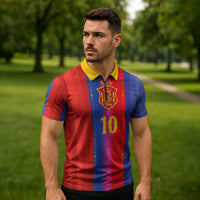 Custom Spain Football Zipper Polo Shirt Blaugrana Mosaic-Inspired Barcelona Architecture
