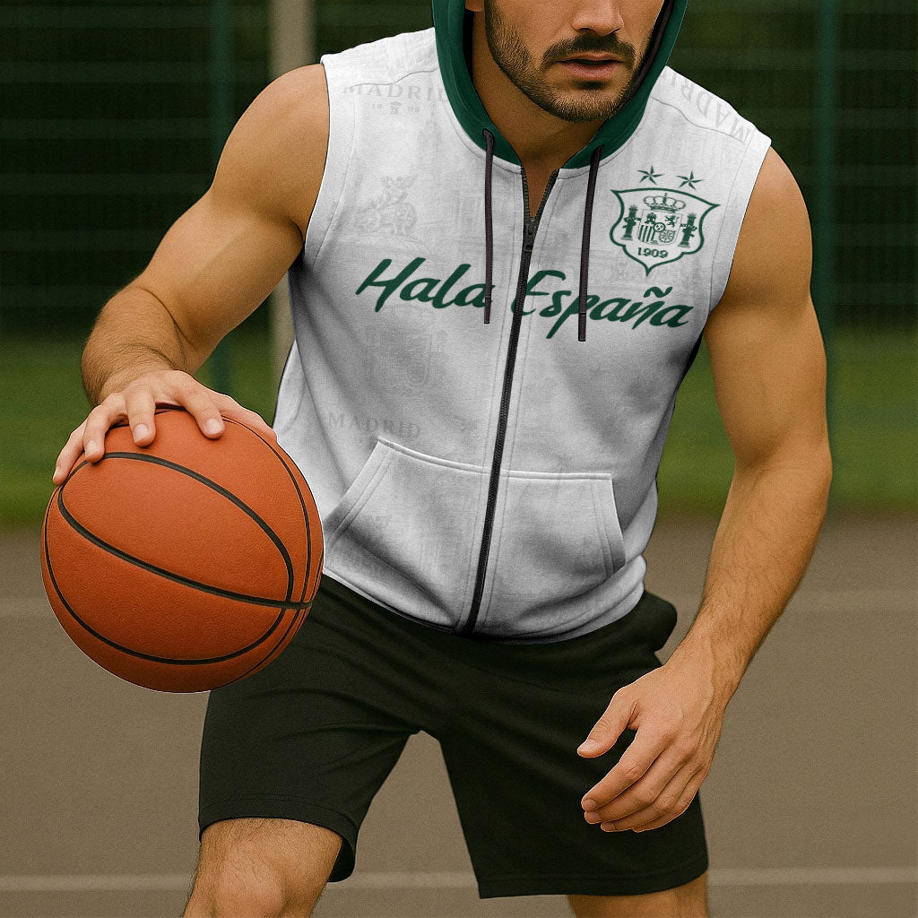 Custom Spain Football Sleeveless Zip Hoodie Royal Madrid-Hala Espana