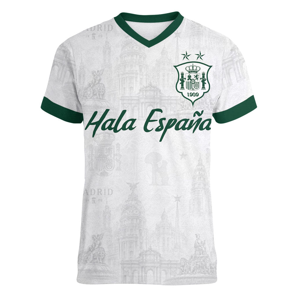 Custom Spain Football Women V-Neck T-Shirt Royal Madrid-Hala Espana
