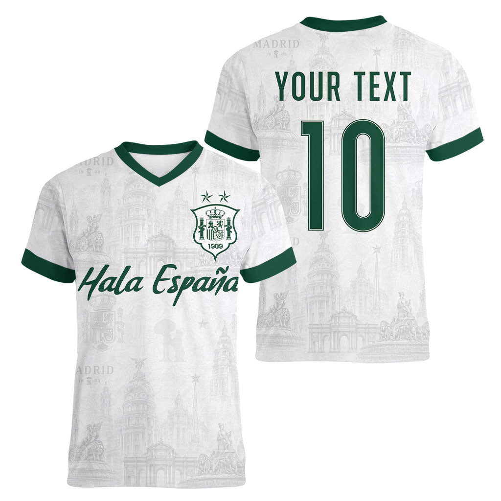 Custom Spain Football Women V-Neck T-Shirt Royal Madrid-Hala Espana