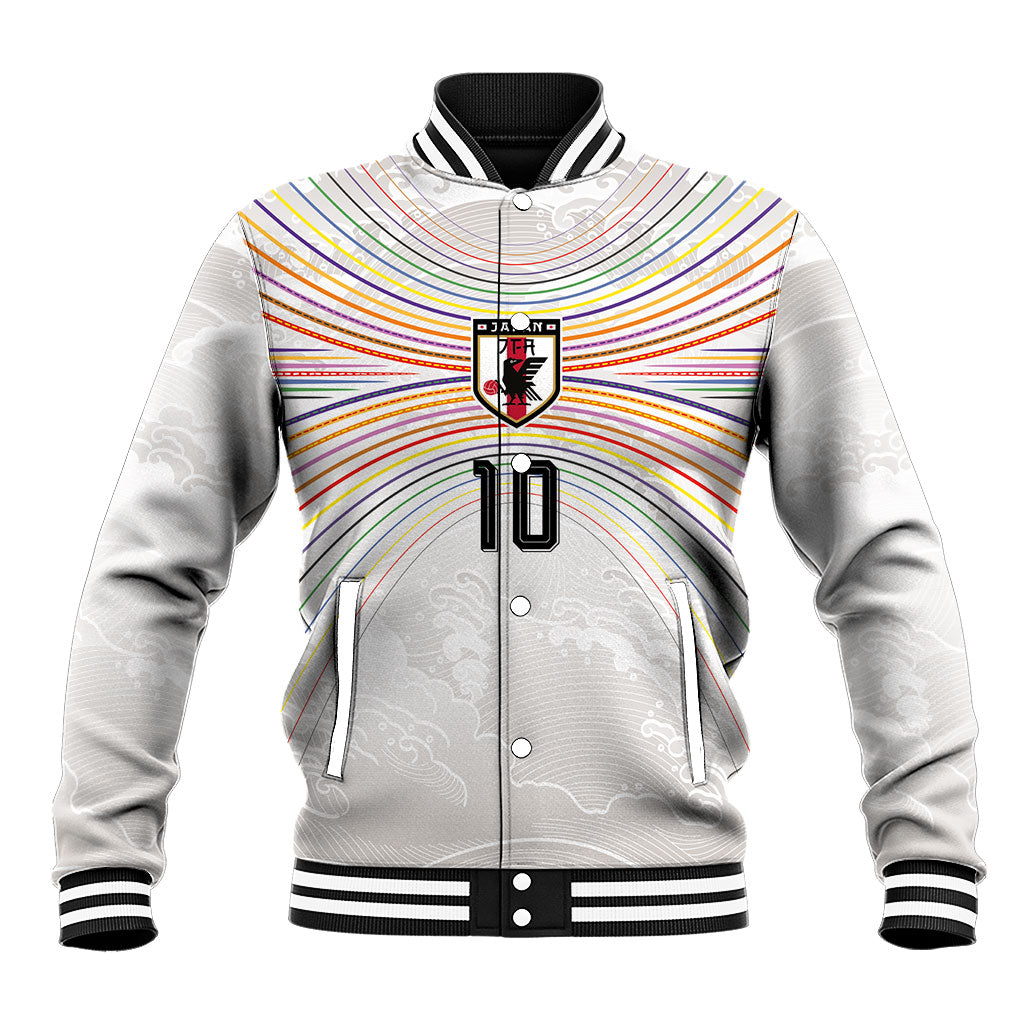 Custom Japan Football Baseball Jacket Traditional Japanese Waves Rainbow Sashiko Effect
