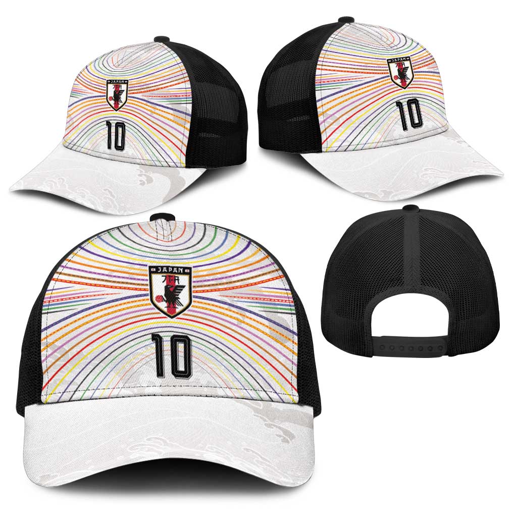 Custom Japan Football Baseball Net Cap Traditional Japanese Waves Rainbow Sashiko Effect