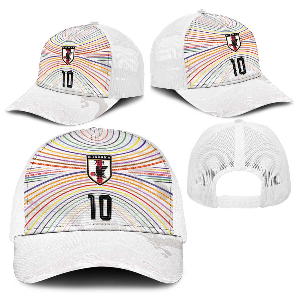 Custom Japan Football Baseball Net Cap Traditional Japanese Waves Rainbow Sashiko Effect