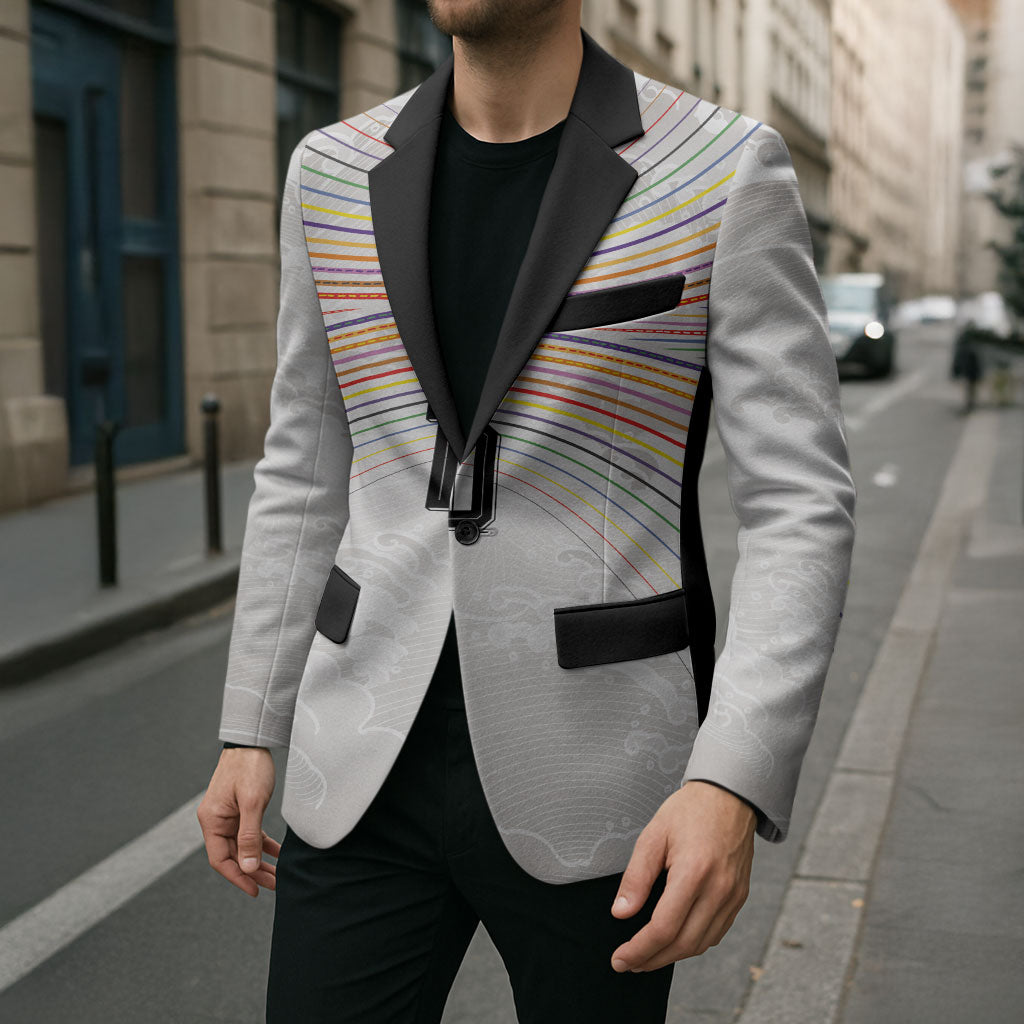 Custom Japan Football Blazer Traditional Japanese Waves Rainbow Sashiko Effect