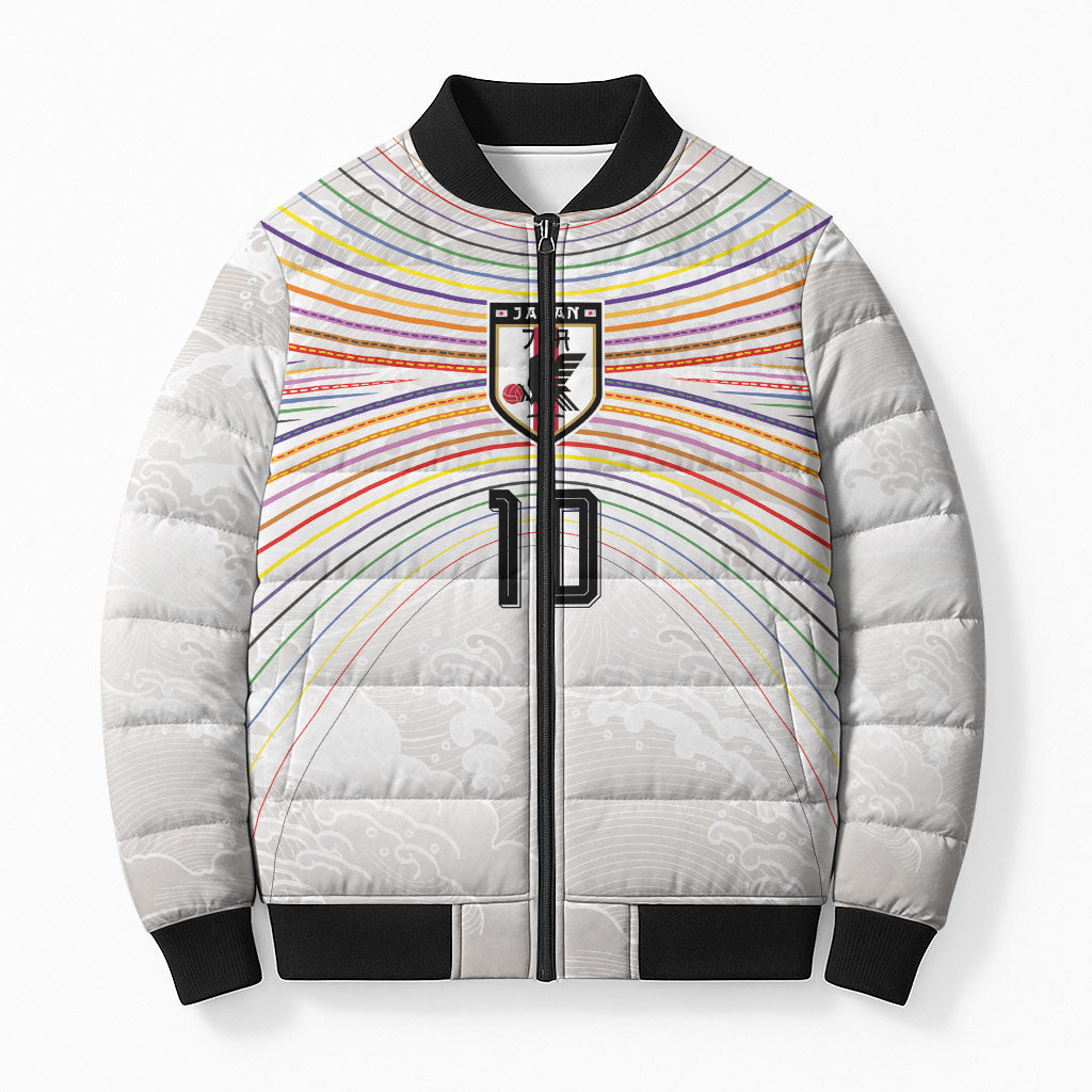 Custom Japan Football Bomber Puffer Jacket Traditional Japanese Waves Rainbow Sashiko Effect