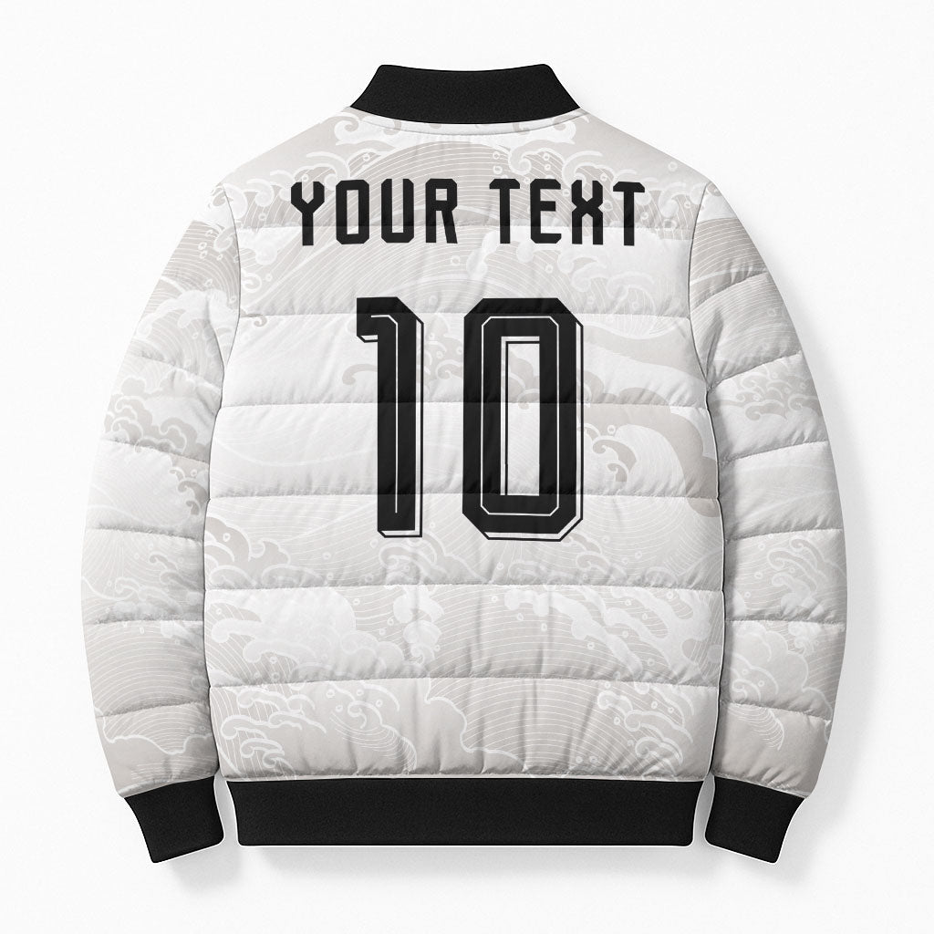 Custom Japan Football Bomber Puffer Jacket Traditional Japanese Waves Rainbow Sashiko Effect