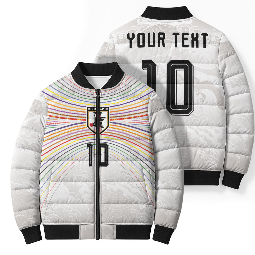 Custom Japan Football Bomber Puffer Jacket Traditional Japanese Waves Rainbow Sashiko Effect