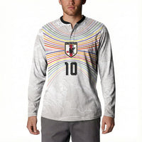 Custom Japan Football Button Sweatshirt Traditional Japanese Waves Rainbow Sashiko Effect