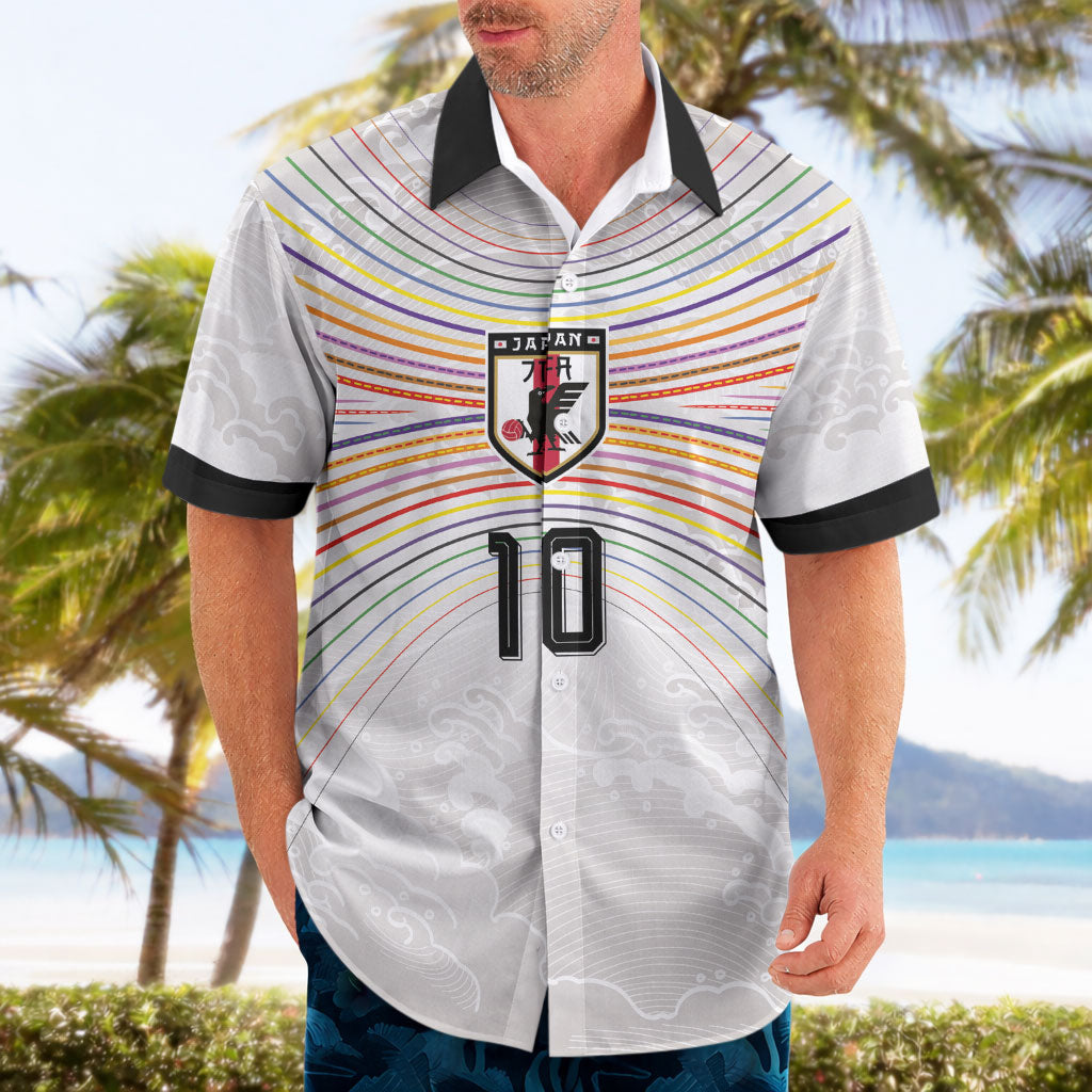 Custom Japan Football Hawaiian Shirt Traditional Japanese Waves Rainbow Sashiko Effect