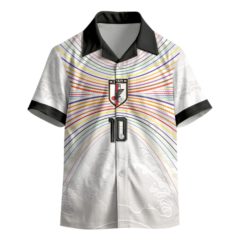 Custom Japan Football Kid Hawaiian Shirt Traditional Japanese Waves Rainbow Sashiko Effect