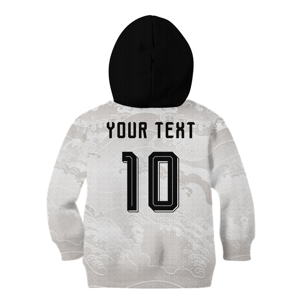Custom Japan Football Kid Hoodie Traditional Japanese Waves Rainbow Sashiko Effect