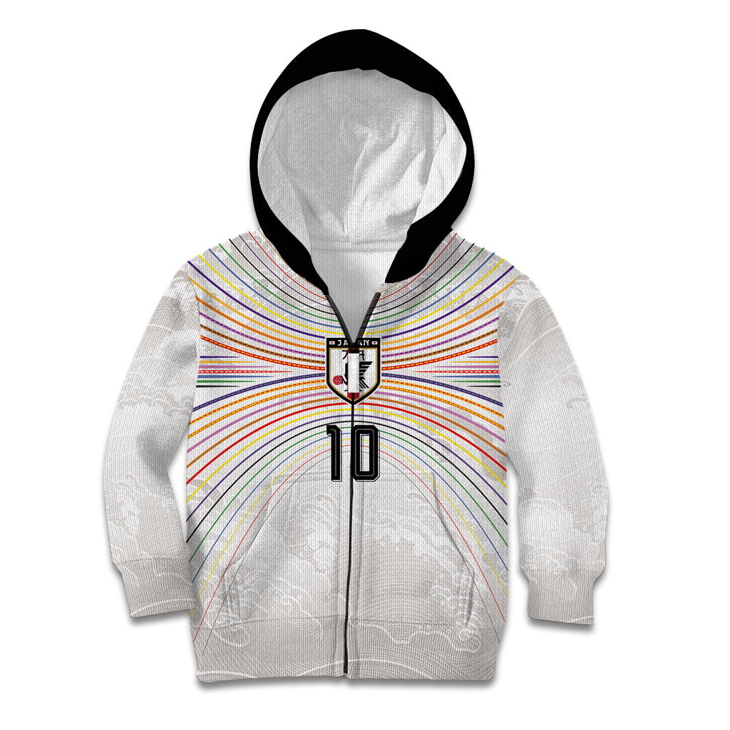 Custom Japan Football Kid Hoodie Traditional Japanese Waves Rainbow Sashiko Effect