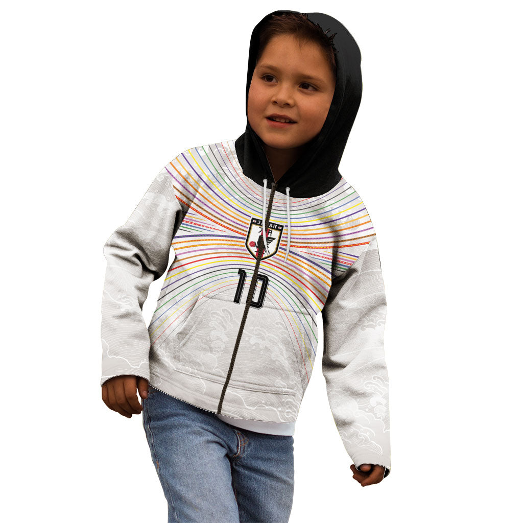 Custom Japan Football Kid Hoodie Traditional Japanese Waves Rainbow Sashiko Effect
