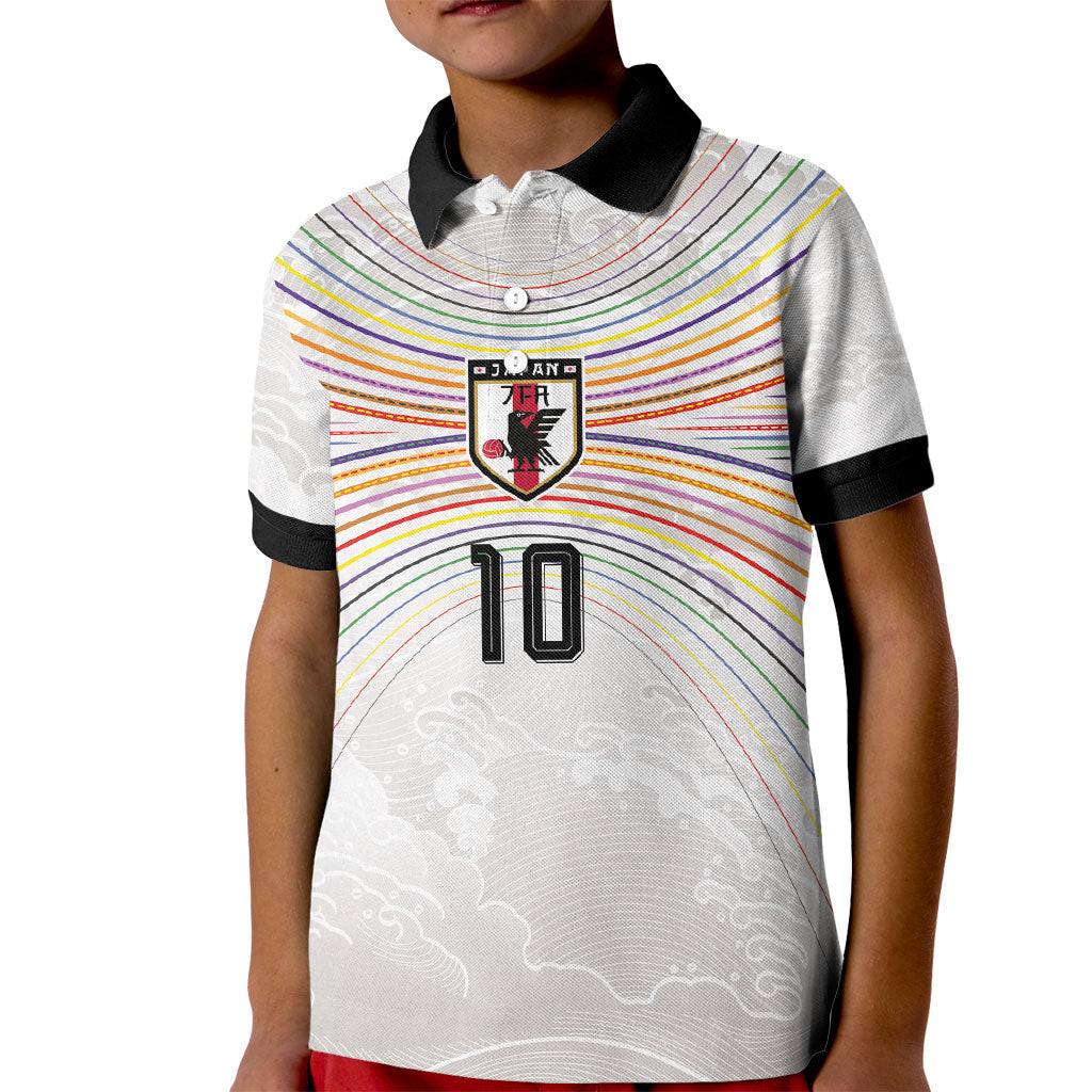 Custom Japan Football Kid Polo Shirt Traditional Japanese Waves Rainbow Sashiko Effect