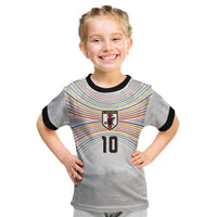 Custom Japan Football Kid T Shirt Traditional Japanese Waves Rainbow Sashiko Effect