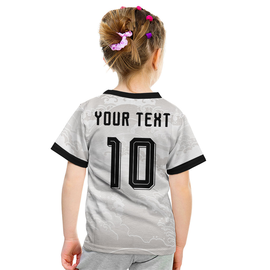 Custom Japan Football Kid T Shirt Traditional Japanese Waves Rainbow Sashiko Effect