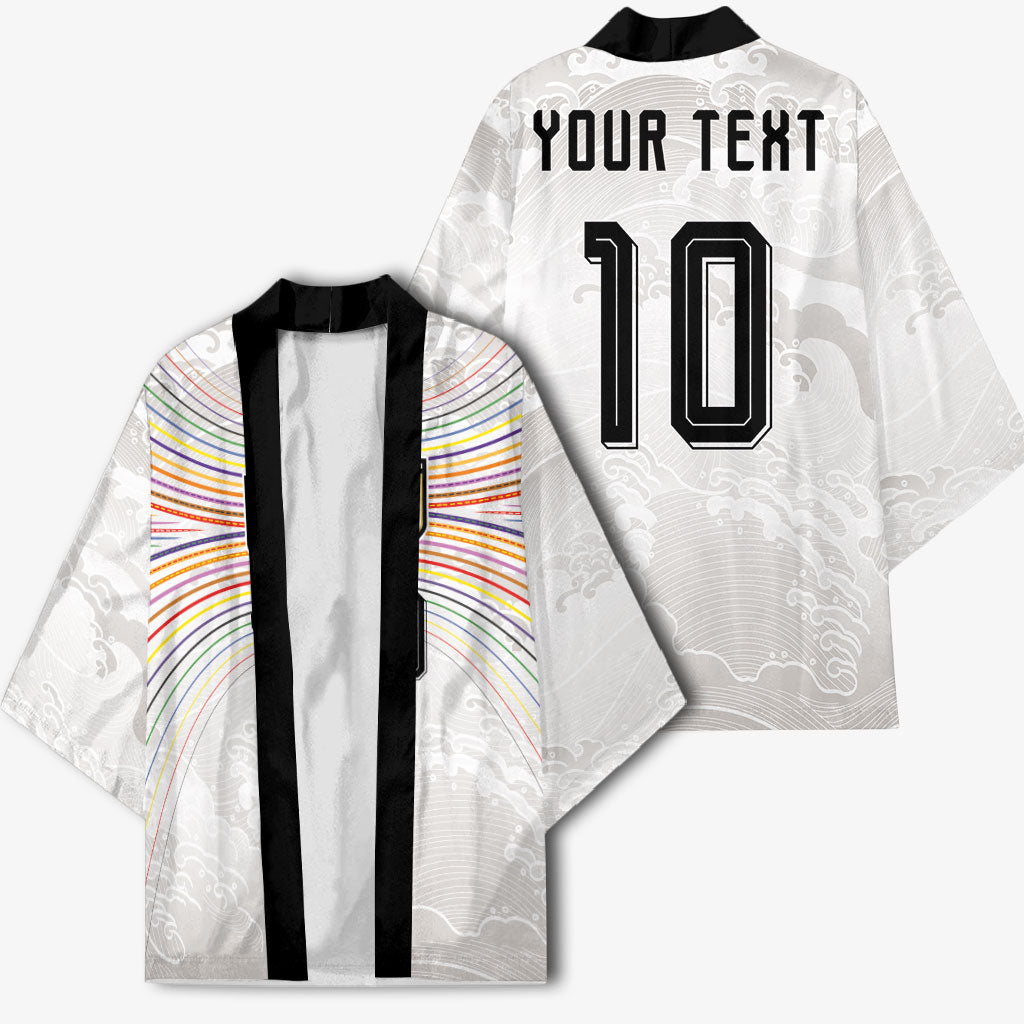 Custom Japan Football Kimono Traditional Japanese Waves Rainbow Sashiko Effect