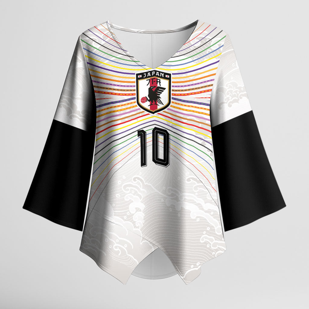 Custom Japan Football Kimono Sleeve Blouse Traditional Japanese Waves Rainbow Sashiko Effect