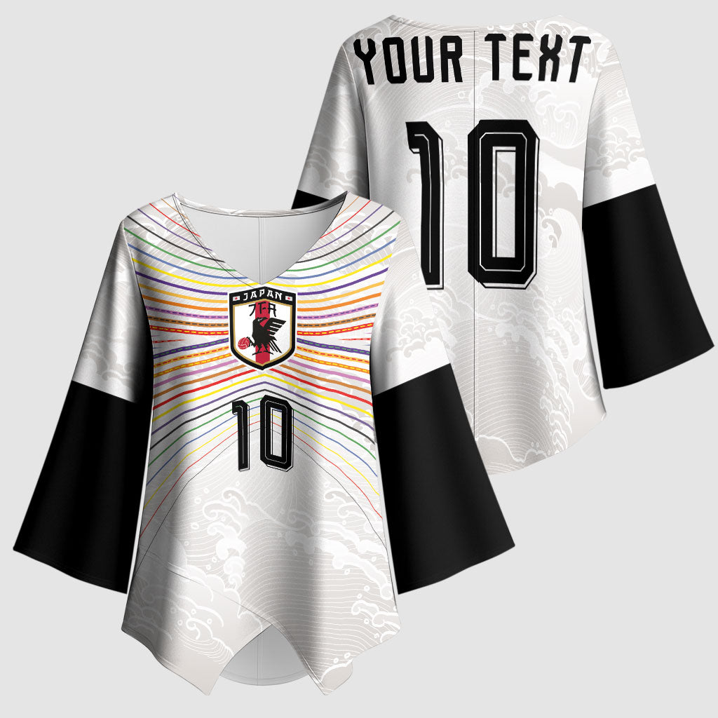 Custom Japan Football Kimono Sleeve Blouse Traditional Japanese Waves Rainbow Sashiko Effect