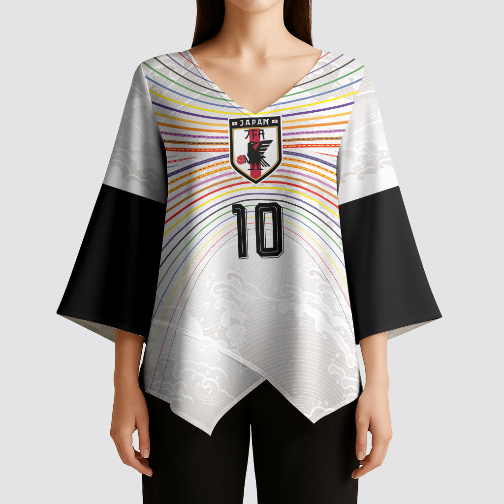 Custom Japan Football Kimono Sleeve Blouse Traditional Japanese Waves Rainbow Sashiko Effect