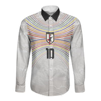 Custom Japan Football Long Sleeve Button Shirt Traditional Japanese Waves Rainbow Sashiko Effect