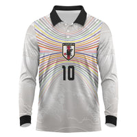 Custom Japan Football Long Sleeve Polo Shirt Traditional Japanese Waves Rainbow Sashiko Effect
