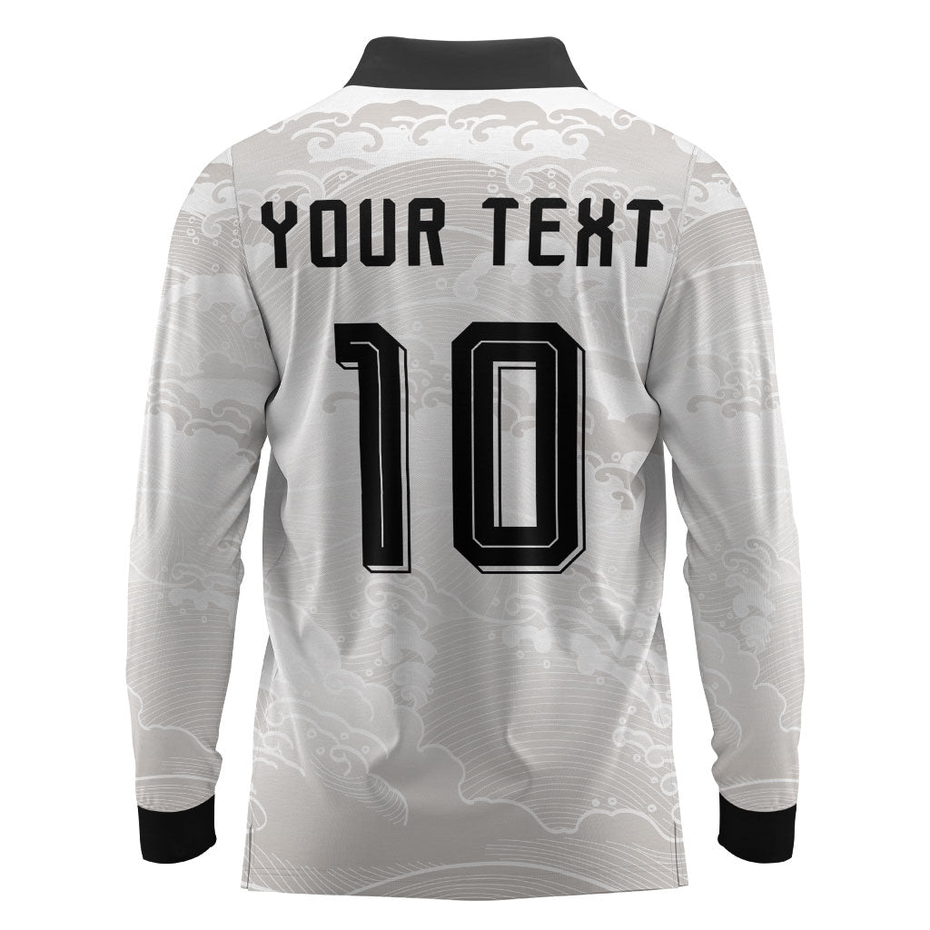 Custom Japan Football Long Sleeve Polo Shirt Traditional Japanese Waves Rainbow Sashiko Effect