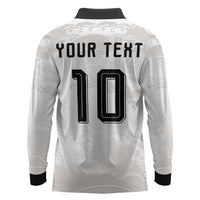 Custom Japan Football Long Sleeve Polo Shirt Traditional Japanese Waves Rainbow Sashiko Effect