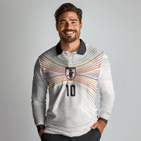Custom Japan Football Long Sleeve Polo Shirt Traditional Japanese Waves Rainbow Sashiko Effect