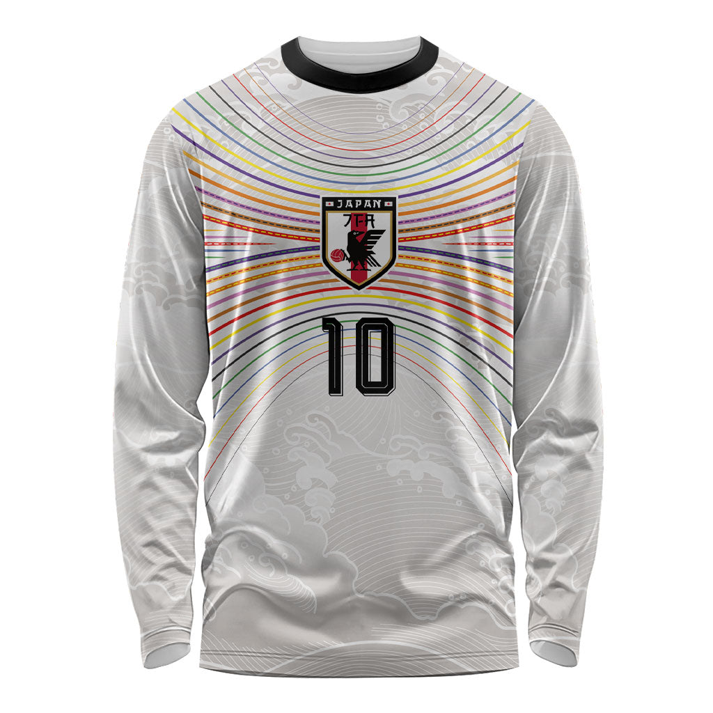 Custom Japan Football Long Sleeve Shirt Traditional Japanese Waves Rainbow Sashiko Effect