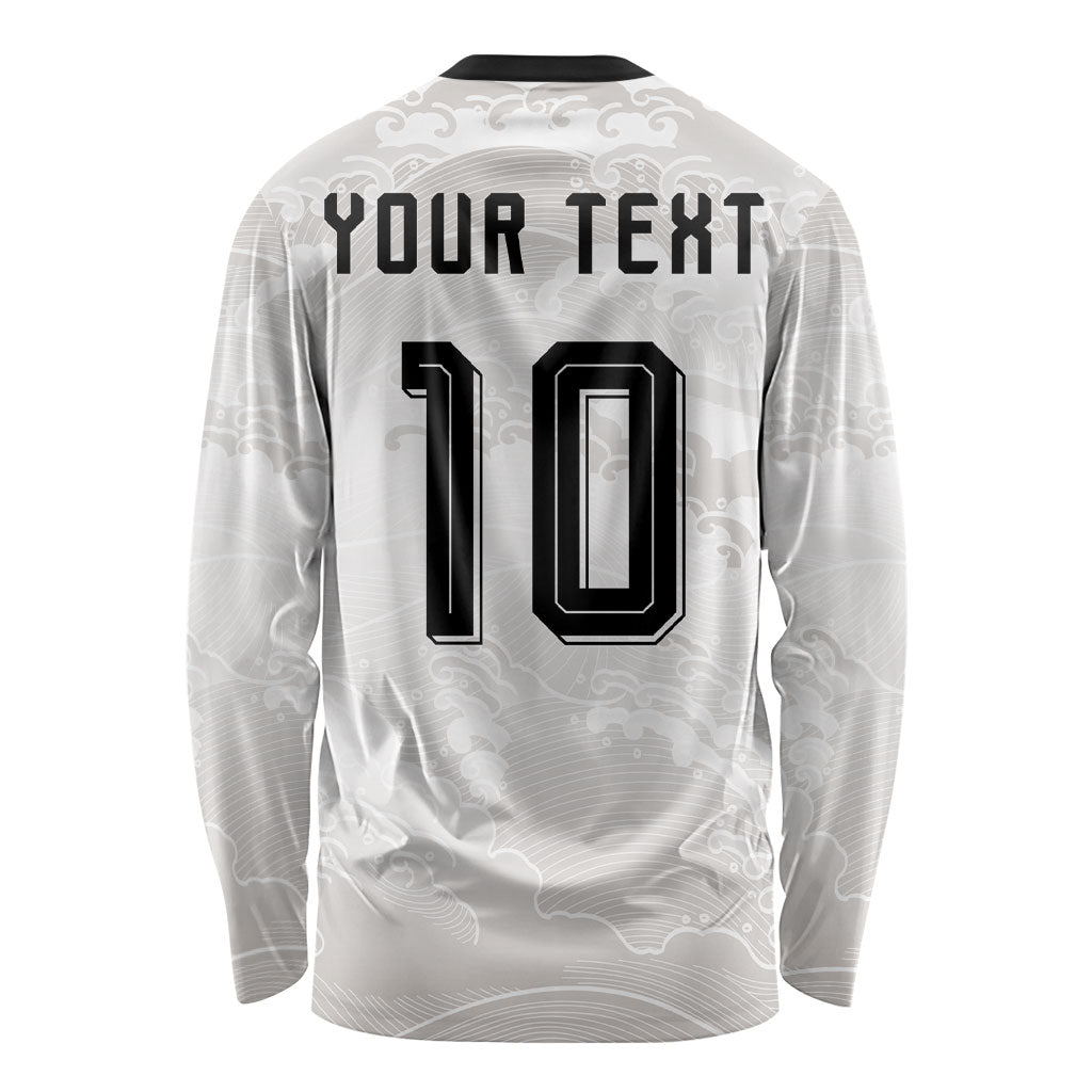 Custom Japan Football Long Sleeve Shirt Traditional Japanese Waves Rainbow Sashiko Effect