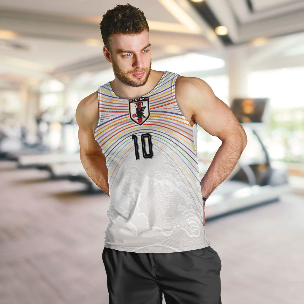 Custom Japan Football Men Tank Top Traditional Japanese Waves Rainbow Sashiko Effect
