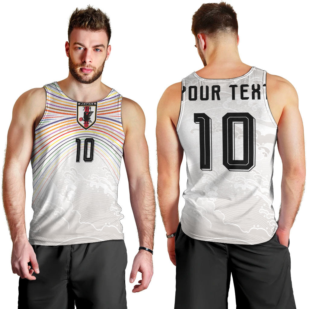 Custom Japan Football Men Tank Top Traditional Japanese Waves Rainbow Sashiko Effect
