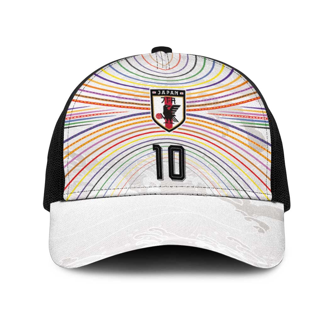 Custom Japan Football Mesh Trucker Cap Traditional Japanese Waves Rainbow Sashiko Effect