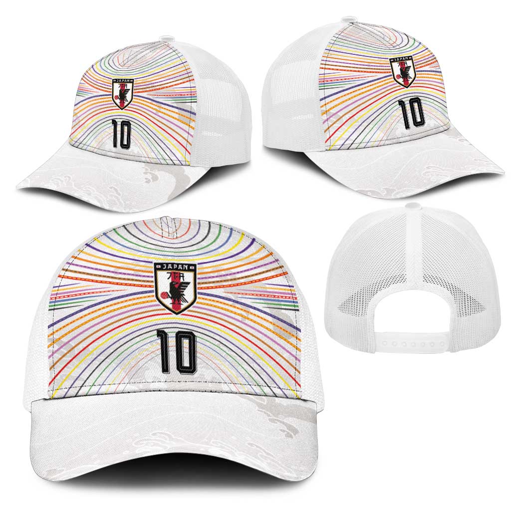 Custom Japan Football Mesh Trucker Cap Traditional Japanese Waves Rainbow Sashiko Effect