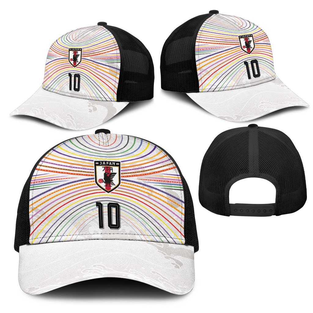 Custom Japan Football Mesh Trucker Cap Traditional Japanese Waves Rainbow Sashiko Effect