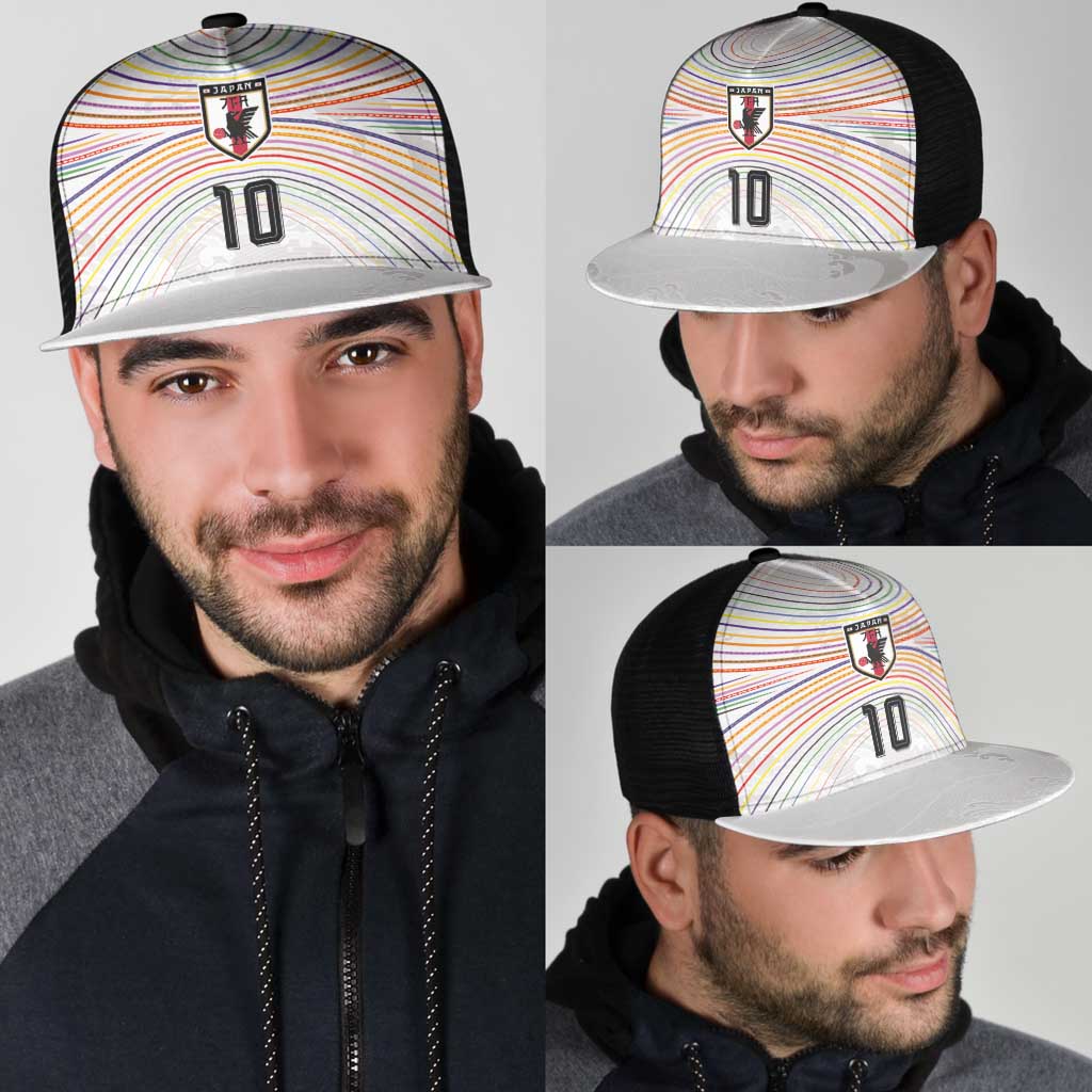 Custom Japan Football Mesh Trucker Cap Traditional Japanese Waves Rainbow Sashiko Effect