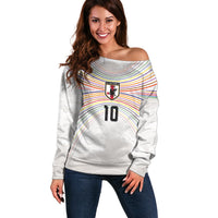 Custom Japan Football Off Shoulder Sweater Traditional Japanese Waves Rainbow Sashiko Effect
