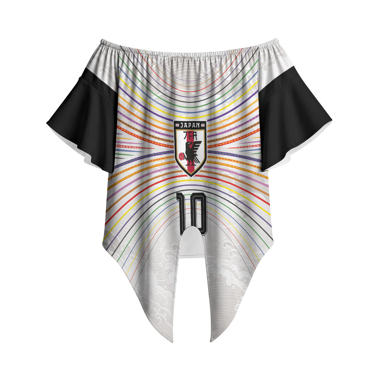 Custom Japan Football Off Shoulder Wrap Waist Top Traditional Japanese Waves Rainbow Sashiko Effect